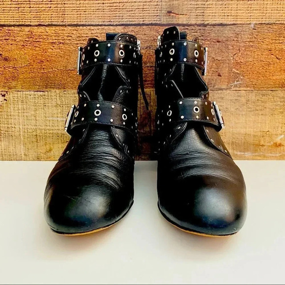 Rebecca Minkoff Logan Studded Buckle Booties Black Lamba - Picture 5 of 10